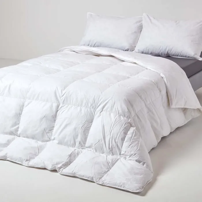 Couette Légère Été - MARQUE - 260 x 220 cm - Pur Duvet et Plumes d'Oie - 4.5 Tog - Coton Blanc-0