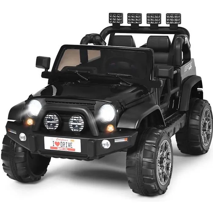COSTWAY Voiture 4x4 Électrique 12V pour Enfants 3+ Ans, 2 Places, Télécommande 2.4G, Lumières LED et Musique,Noir-0