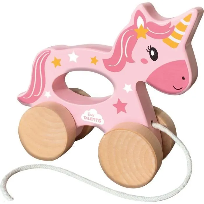 Licorne en bois 2 en 1 - A pousser et à tirer - SES CREATIVE - Licorne rose à pousser ou à tirer.-5