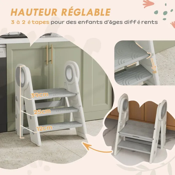 Marche pied pour enfant - AIYAPLAY - ajustable de 3 à 2 marches - pliable - avec poignées, surface antidérapante - gris-5