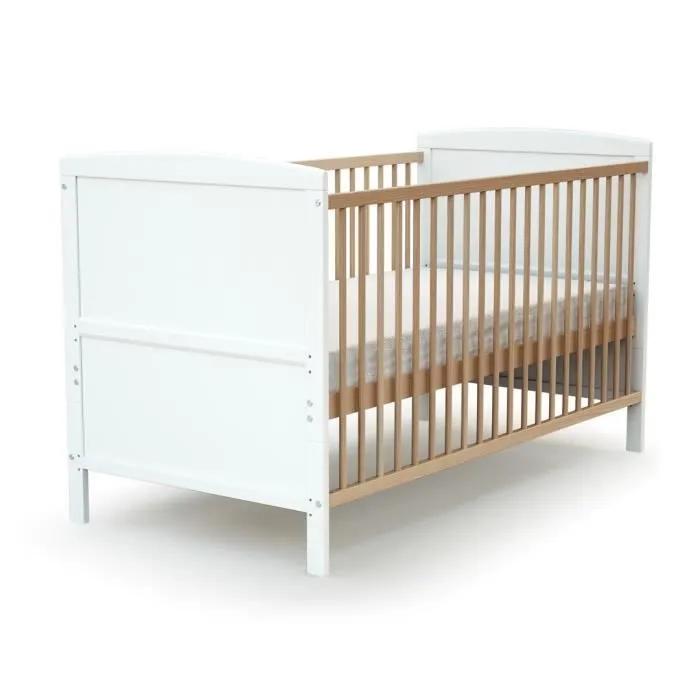 AT4 - Lit bébé évolutif avec matelas ESSENTIEL en bois 70 x 140 cm - Blanc et Hêtre Verni --2