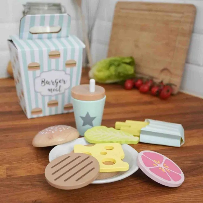 Jouet en bois - Dinette - Burger Meal - Mixte - Multicolore - Marron - JABADABADO - Bébé - 3 ans-1