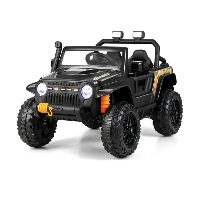 COSTWAY Voiture Electrique 12V/10Ah pour Enfants, Télécommande 2,4G, Ressorts de Suspension, Musique,Klaxon,LED pour 3 Ans+ Noir.-0