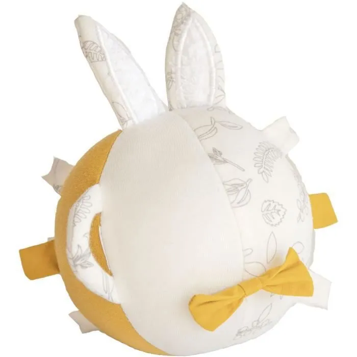 DOMIVA Balle d'activités Leafy Bunny - Coton bio - Sensorielle - Blanc/Jaune - 12 cm-0
