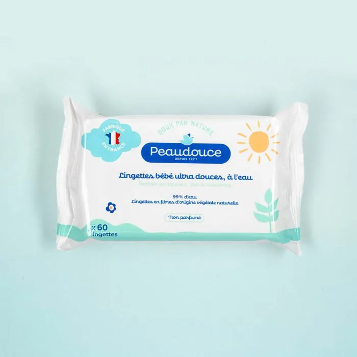 60 Lingettes Bébé à l'eau non parfumées Peaudouce-0