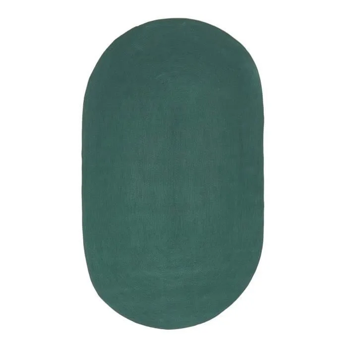 Tapis ovale tissé à plat en coton Vert anglais, 50 x 80 cm-1