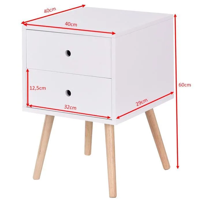 COSTWAY Table de Chevet Blanche Scandinave avec 2 Tiroirs Fait en MDF Table de Nuit pour Chambre,Salle,Salon40 x 40 x 56 CM-3