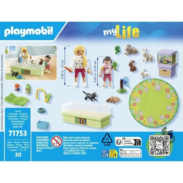 PLAYMOBIL 71753 Animalerie avec enclos à lapins, My Life, Soin des animaux, 30 pièces, Dès 4 ans-5