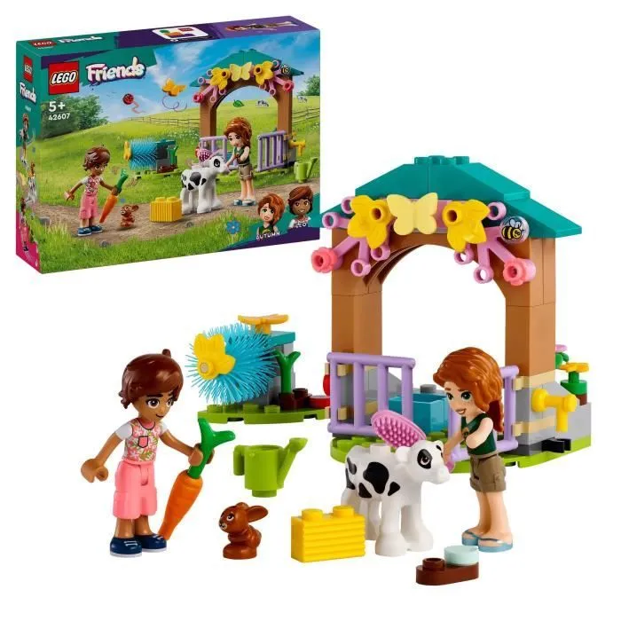 LEGO® 42607 Friends L’Étable du Veau d’Autumn, Jouet de Ferme avec Animaux pour Enfants, 2 Figurines, Figurine de Lapin-0