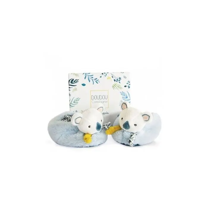 Chausson bébé Yoca le Koala - DOUDOU ET COMPAGNIE - Bleu, blanc et vert d'eau - Avec hochet - 0/6 mois-1