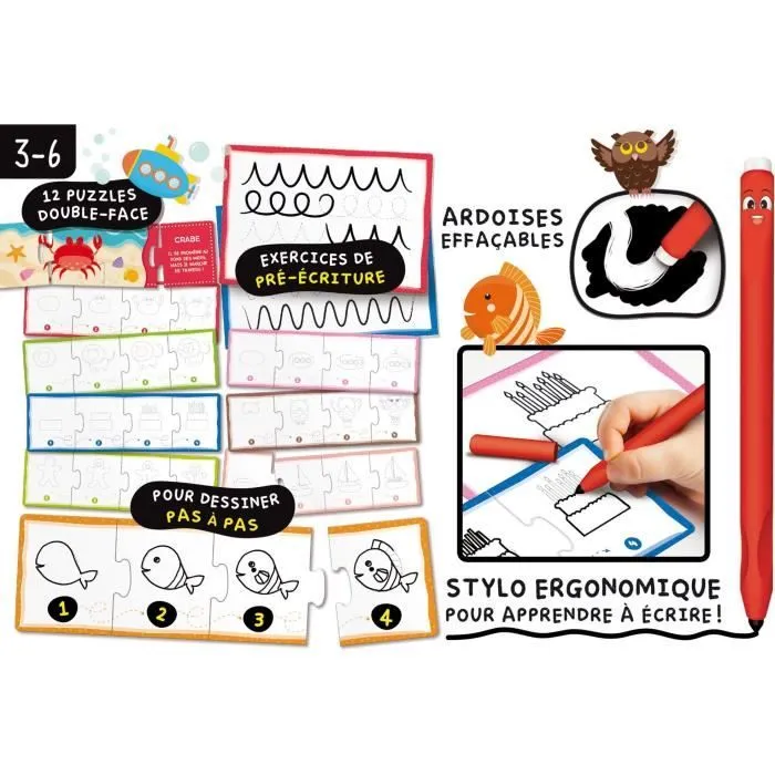 Kit de dessin - LISCIANI - Montessori Pen - École de dessin - Stylo ergonomique - Tableaux effaçables - Activités créatives-2