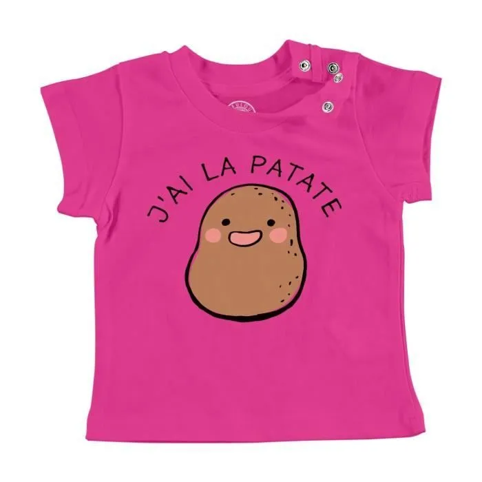 T-shirt Bébé Manche Courte Rose J'ai la Patate Expression Légumes Humour-0