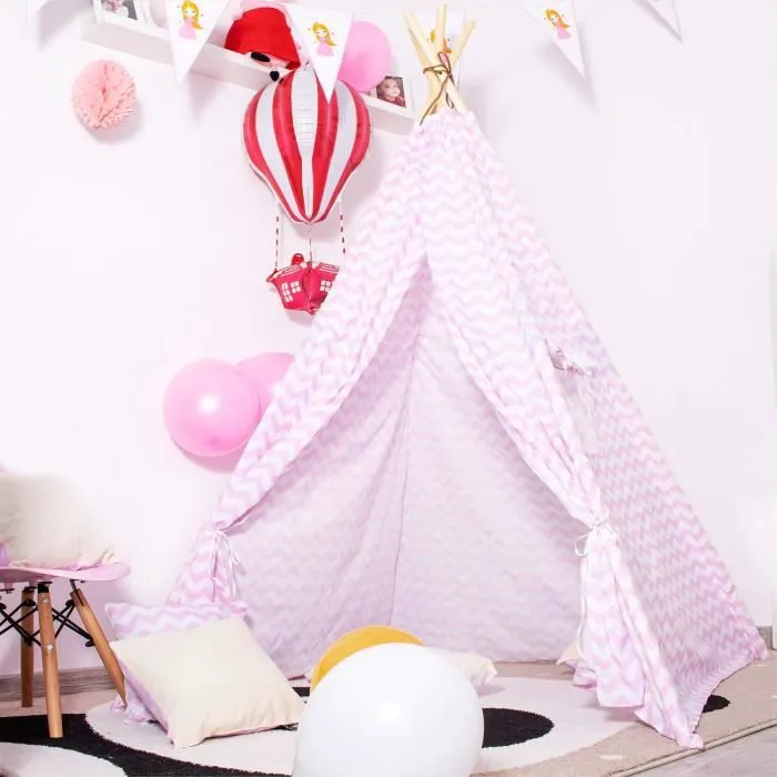 Tente Tipi Wigwam pour enfant en coton SPRINGOS® - Rose - 160x120x100 cm-3