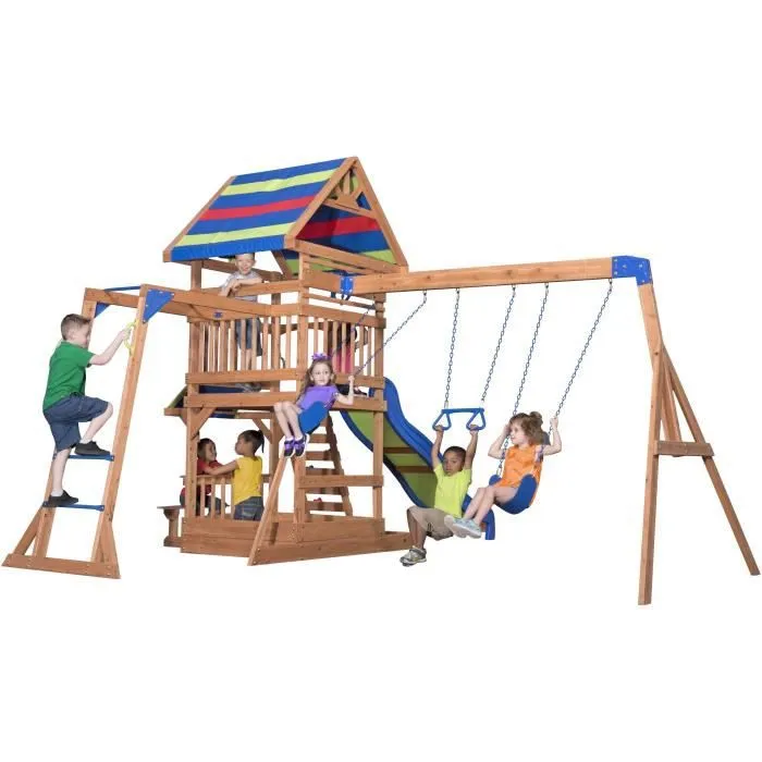Aire de jeux en bois Northbrook avec balançoire, toboggan, bac à sable et snack-bar - Backyard Discovery-3