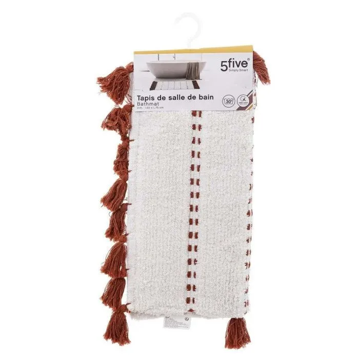 Tapis de Salle de Bain en Coton FIVE avec pompons Terracotta - Blanc - 50 x 75 cm-3