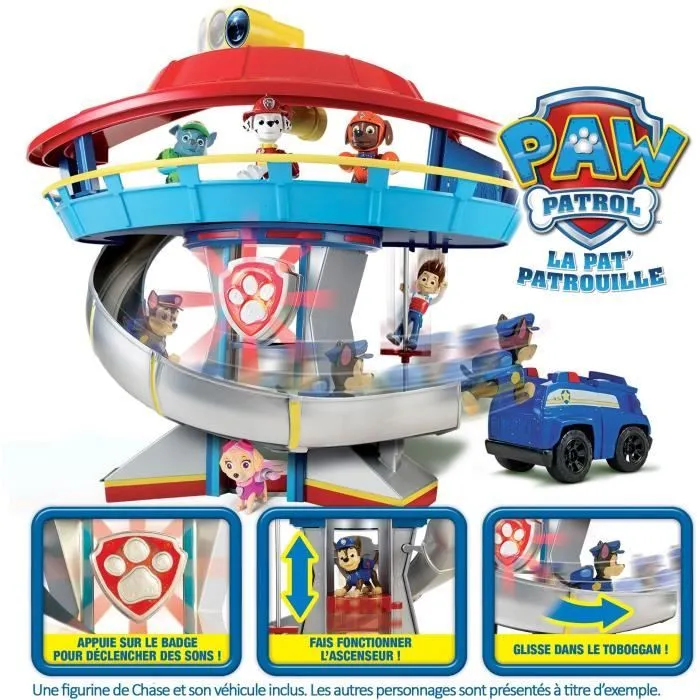 Playset Quartier Général Pat' Patrouille + Véhicule figurine Chase - Effets Sonores lumineux-5
