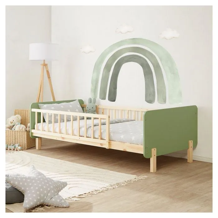 Lit enfant - Mixte - 90x200 cm - Bois massif - Sommier inclus - Matelas inclus-2