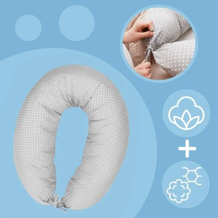 Coussin d'allaitement xxl coussin de couchage latéral 190x70cm-Coussin de grossesse Coussin de positionnement adulte points sur gris-2