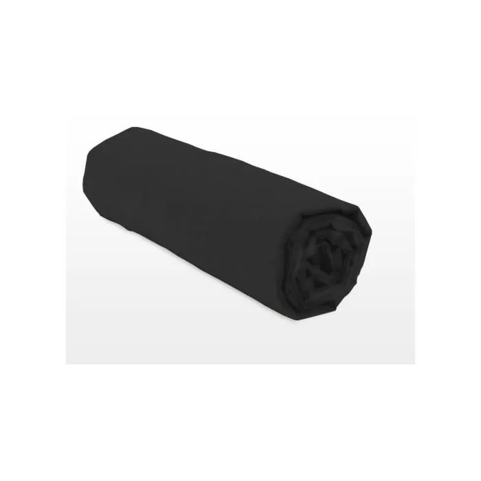 Drap housse uni 100% coton - Bonnet 25cm - Noir - 140x190 cm-1