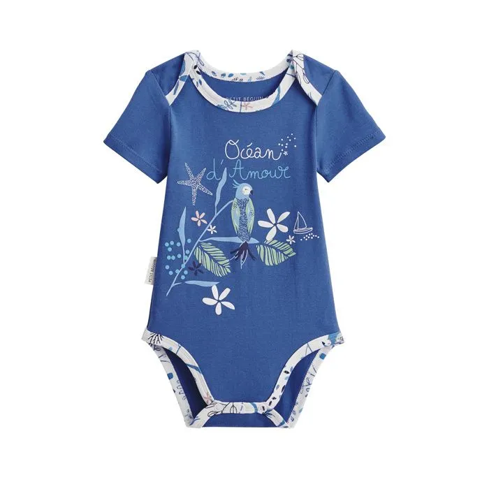 Lot de 2 bodies bébé - Océan d'amour - Manches courtes - Col US - Bleu - STANDARD 100 by OEKO-TEX-1