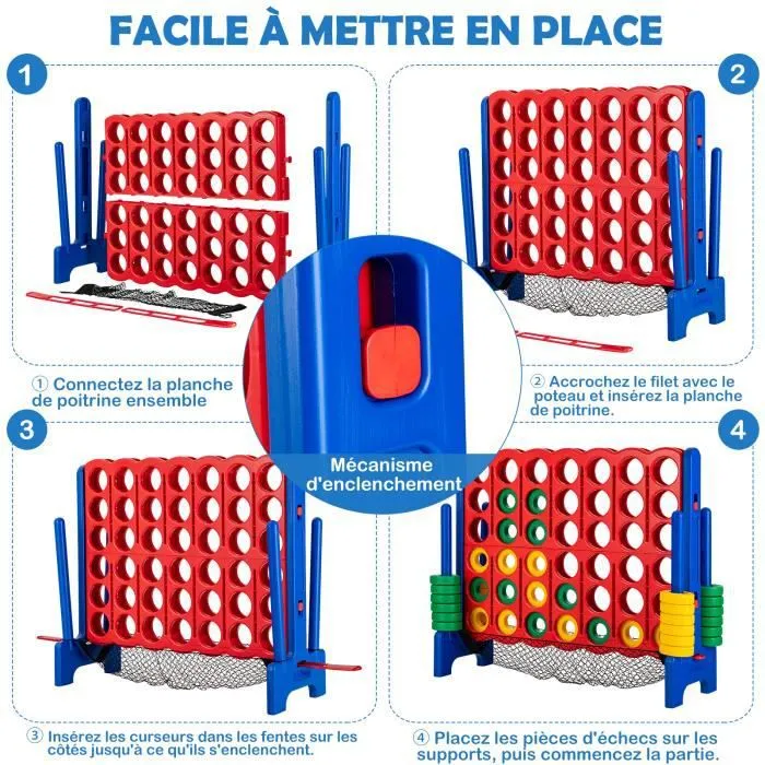 COSTWAY Jeux Puissance 4 Géant 4-à-la-Suite pour Enfant avec Filet pour Récupérer,Leviers à Enclencher des Jetons 42 Anneaux-1