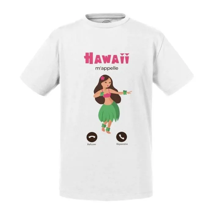 T-shirt Enfant Blanc Hawaii M'Appelle Vahiné Plage Voyage Tourisme-0