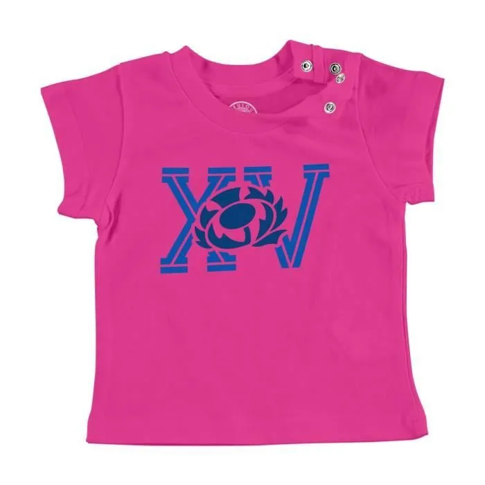 T-shirt Bébé Manche Courte Rose XV Ecosse Rugby Sport Ballon Equipe-0