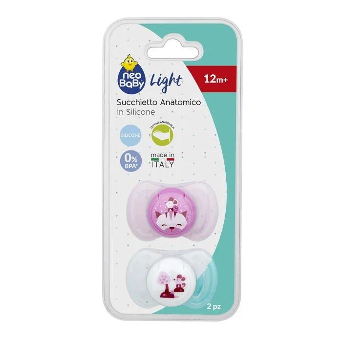 Sucette Neobaby Sucette Light avec tetine anatomique en silicone Maxi 12 mois + 2 pieces, rose-1