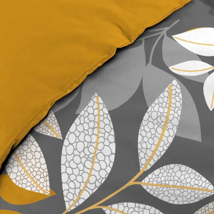 Housse de couette - Percale 78 fils - Feuilles jaunes blanches et grises - Gris 240 x 220-4