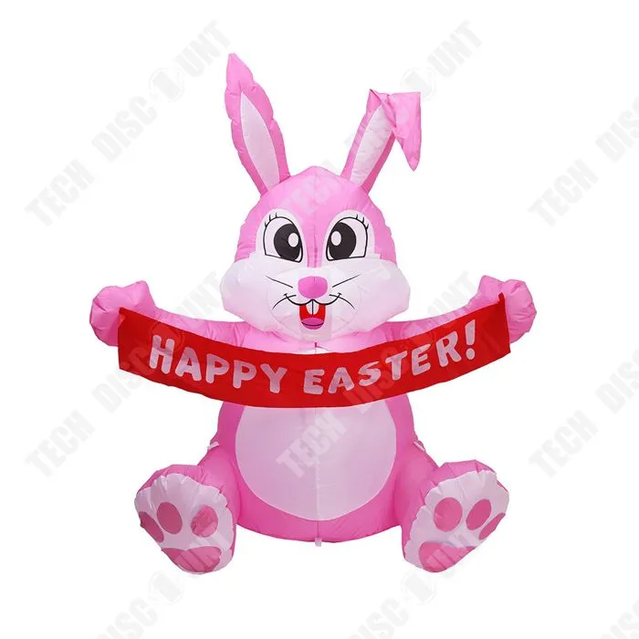 TD® Lapin de Pâques gonflable 1.5m Fête extérieure Pink Cute Bunny LED Light Up Inflatable Patio Lawn Garden Decoration-0