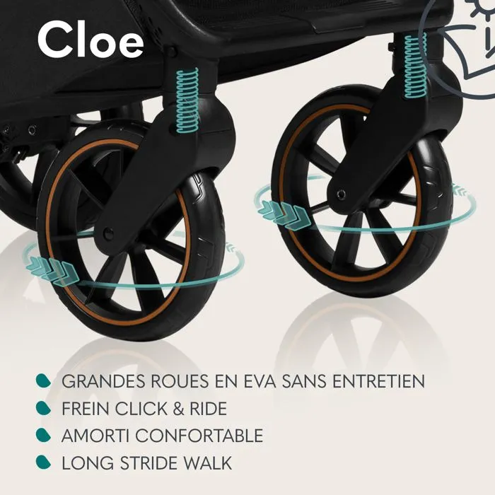 Poussette bébé compacte LIONELO Cloe - Jusqu'à 22 Kg - Système légère & pliable - Grandes Roues - Marron-2