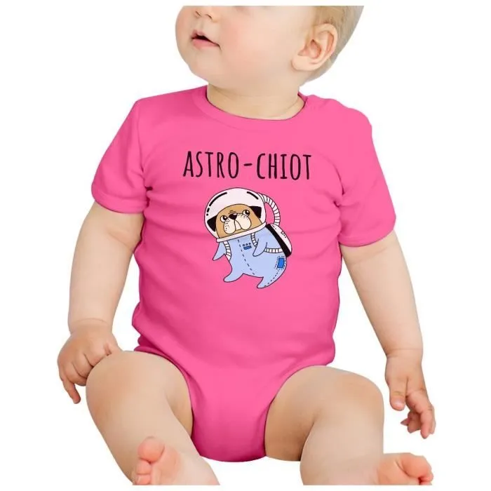 Body Bébé Manche Courte Rose Astro Chiot Chien de Compagnie Dessin Astronaute-1