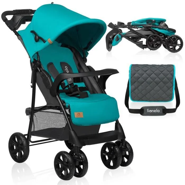 Bebeboutik LIONELO Emma Poussette bebe compacte De 6 a 36 mois Ceinture 5 points de securite accessoires sac inclus Turquoise