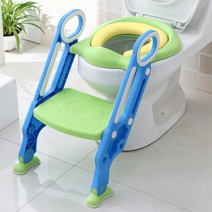 UISEBRT Siège de Toilette pour Enfant avec Escalier Pliable Coussins en Polyuréthane et Poignées Hauteur Réglable Bleu et Vert-2