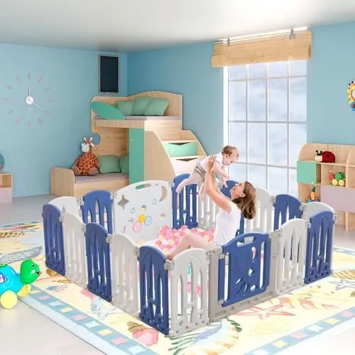 LARS360 Parc Bébé 18 Panneaux (16+2), Barrière de Sécurité Portail Parc XXL, Parc Bébé en Plastique Pliable Intérieur et Extérieur-3