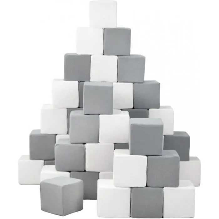 Pyramide en mousse pour enfant - Velinda - lot de 45 blocs - blanc et gris-0