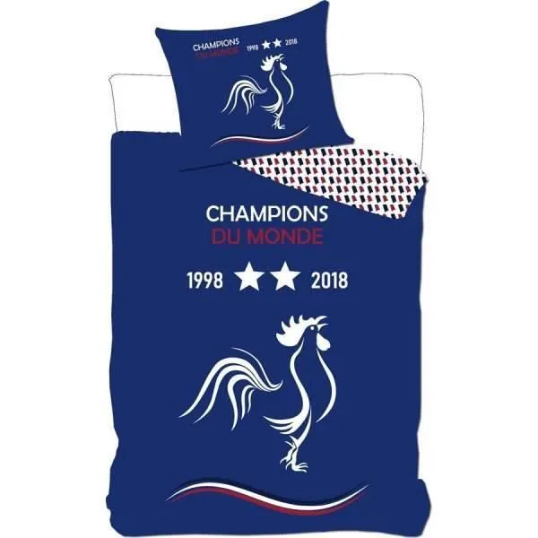 Champion du Monde France deux étoiles - Parure de couette 140 x 200 + taie d'oreiller + Drap Housse 90 x 190 Bleu marine- HOMEROKK-0