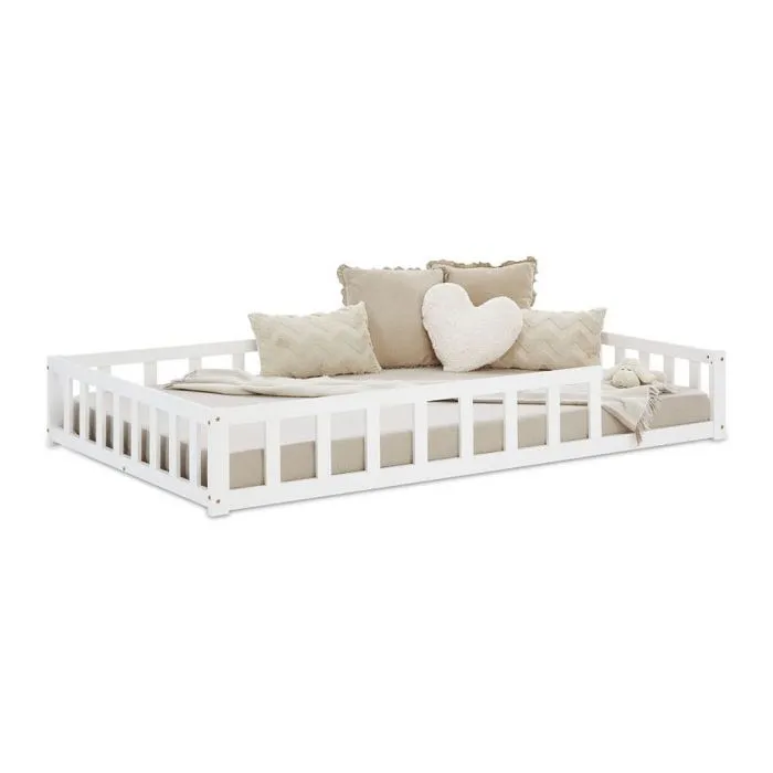 Lit Montessori - HomeStyle4U - 2838 - 140x200 cm - Bois massif blanc - Barrières de sécurité-1