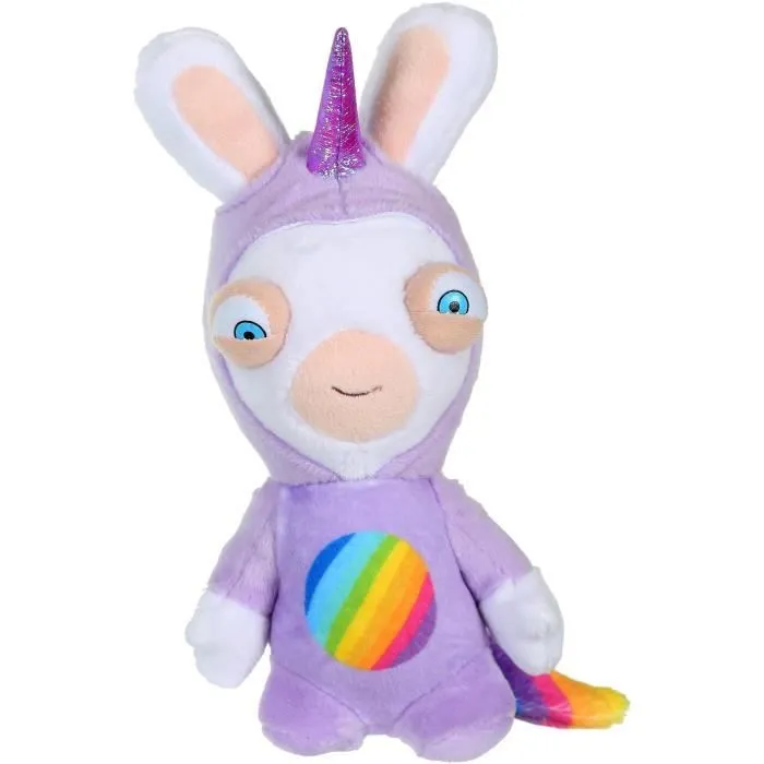 LAPINS CRETINS Peluche Licorne Lapicorne Sonore Mauve - 18 cm-1