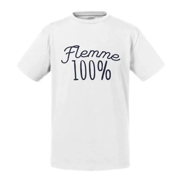 T-shirt Enfant Blanc Flemme 100% Chill Ennui Relax Vacances-0