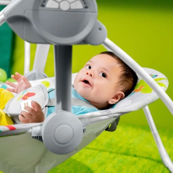 BRIGHT STARTS Balancelle bébé électrique compacte – Animaux, 6 vitesses balancement, 10 chansons, 2 position d'inclinaison-4