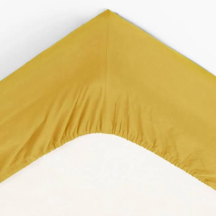 Drap housse - ATMOSPHERA - Ocre - 160 x 200 cm - Coton lavé - Bonnet 27 cm-3