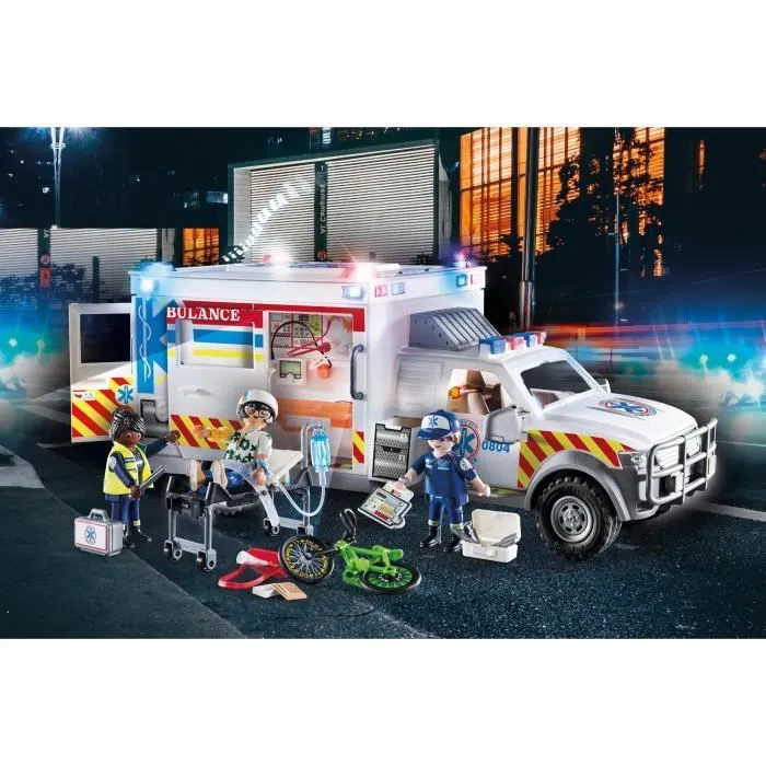PLAYMOBIL 70936 Ambulance américaine avec secouristes et blessé, City Action, Les Secouristes-4