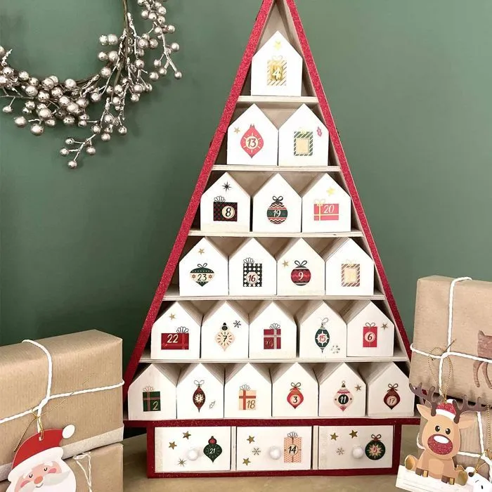 Calendrier de l'avent sapin de Noël en bois 52 x 35 cm-3