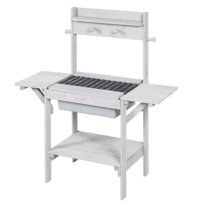 Cuisine d'Extérieur pour Enfants BBQ en Bois Massif - ROBA - Gris - Résistante aux Intempéries-0