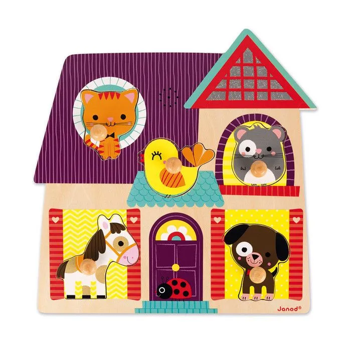 Puzzle sonore animaux de compagnie - JANOD - Encastrement musical 5 pièces - Paysage et nature - Multicolore-2