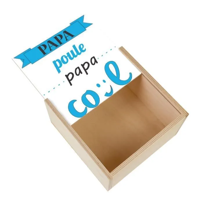Boite Coffret en Bois - Papa Poule Papa Cool Bleu Fete des pere (11 x 11 x 3,5 cm)-0