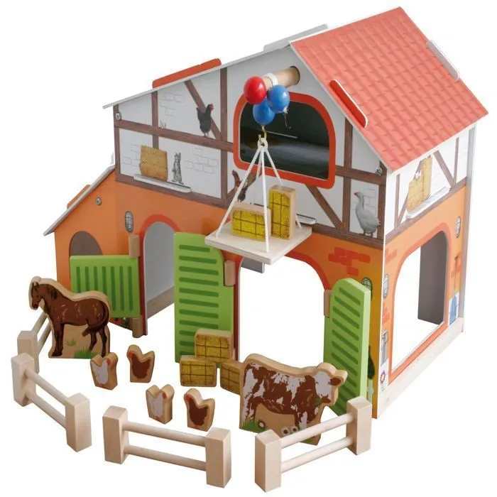 Coffret Farm ROBA - Grange Étable Clôture et 6 Animaux de Ferme en Bois - Jeu de Société pour Enfant dès 3 Ans-0
