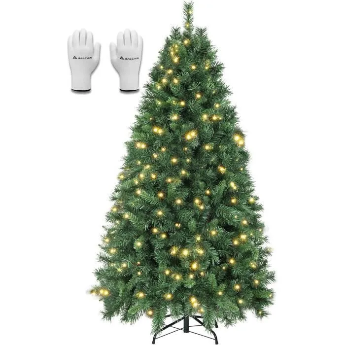 SALCAR Sapin de Noël Artificiel Lumineux 210cm, Arbre de Noel avec 380 LED, 868 Pointes de Branche, Assemblage Rapide-0