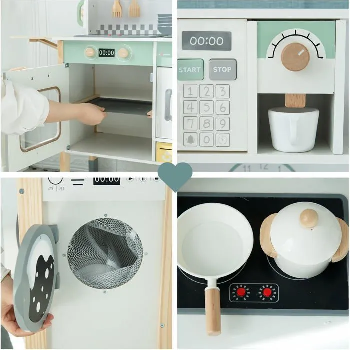 Mamabrum Cuisine Enfant Interactive en Bois 31x85x98cm- Lave-Linge, Lave-Vaisselle, Tableau, Accessoires- Sons& lumières-4
